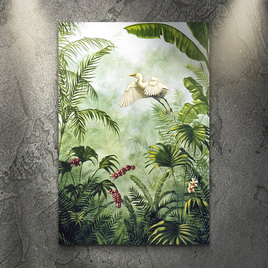 Lush tropical rainforest green leaves canvas wall art