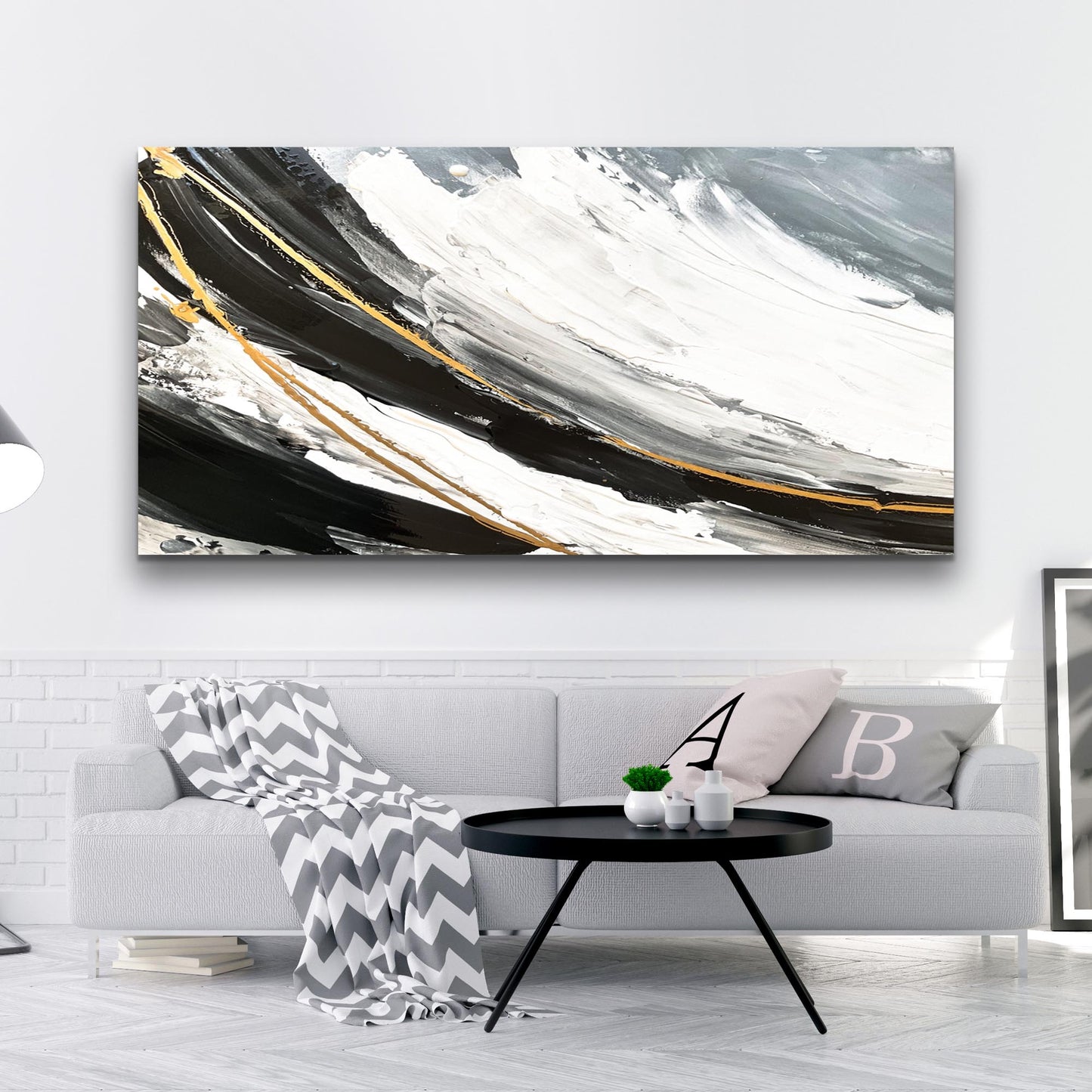 Abstract Shadows Canvas Wall Art — Gold & Black