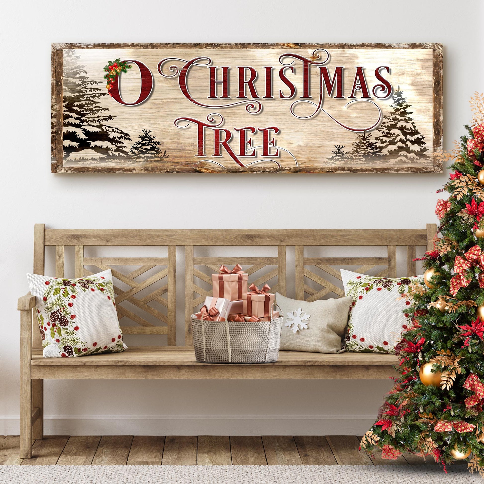 O Christmas Tree canvas wall sign tall format holiday decor