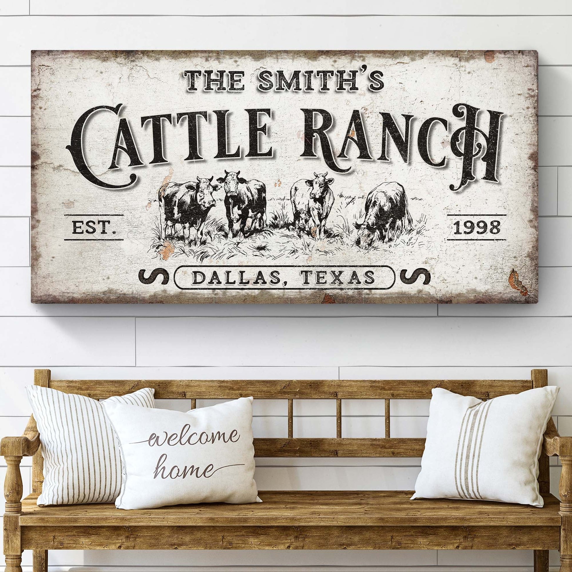 Branded cattle ranch canvas wall art with rustic Western motif for farmhouse decor