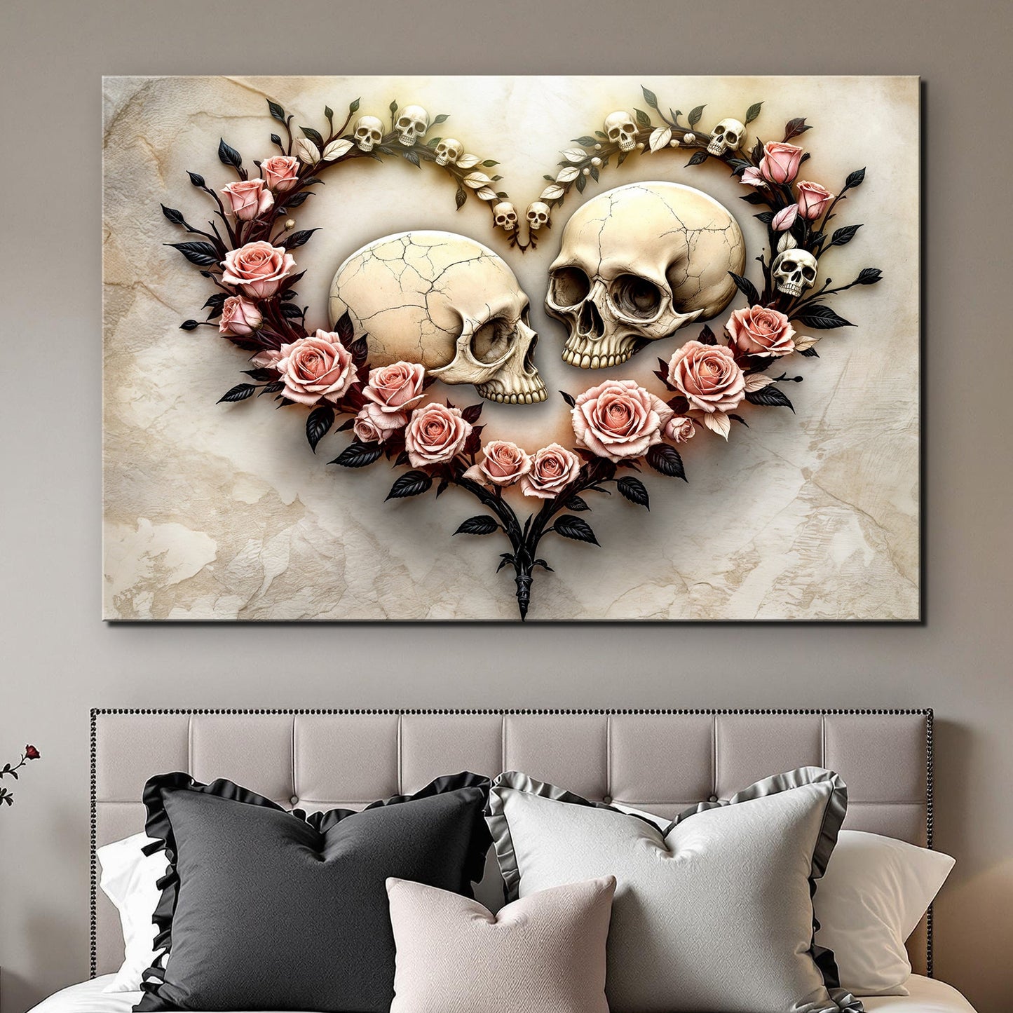 Skull and Flowers Dark Floral Canvas Wall Art