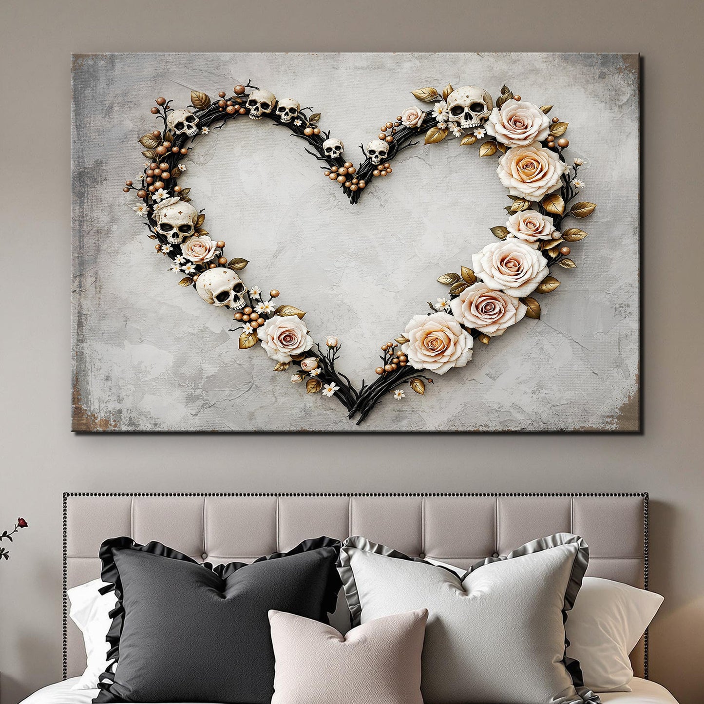 Skull and Flowers Botanical Canvas Wall Art