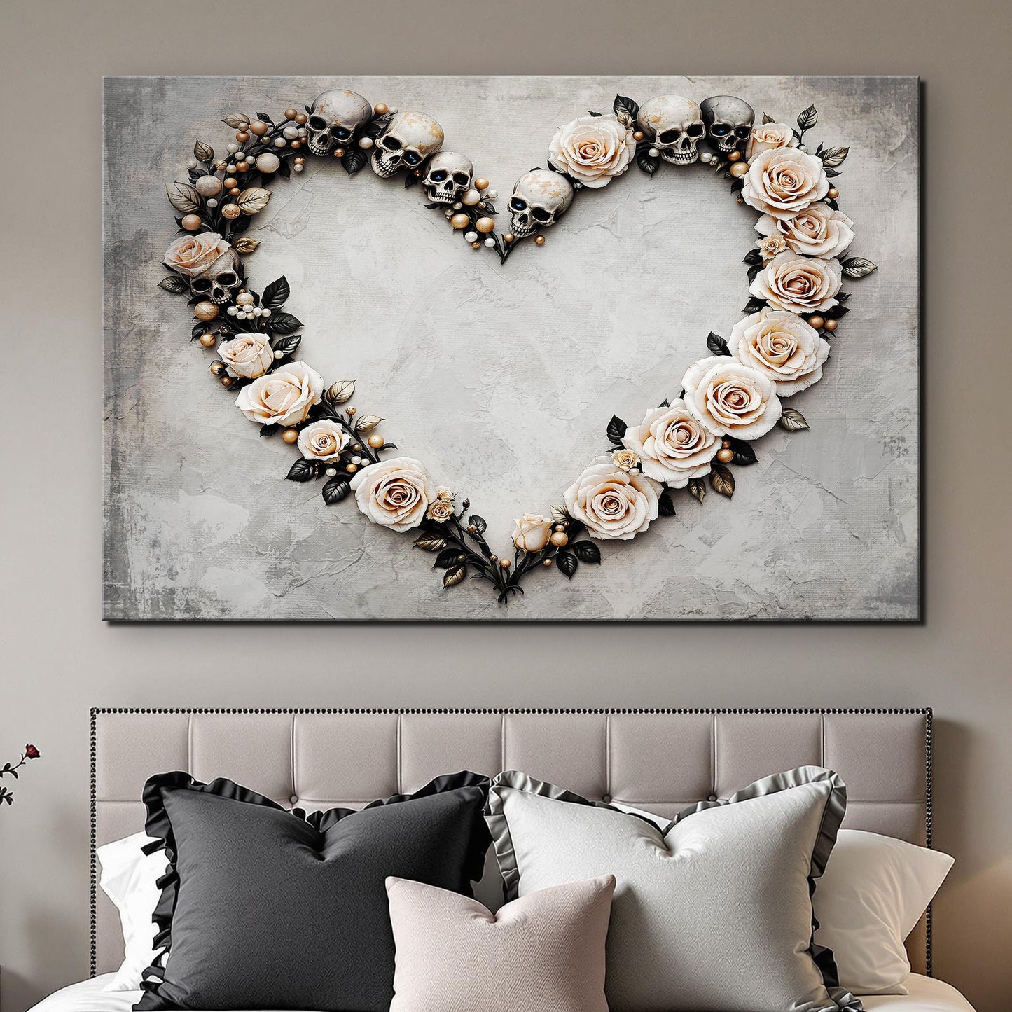 Skull and Flowers Moody Floral Canvas Wall Art