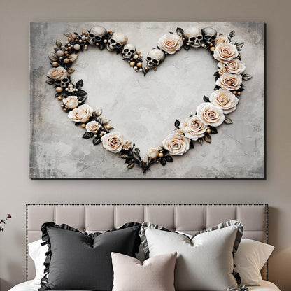 Skull and Flowers Moody Floral Canvas Wall Art