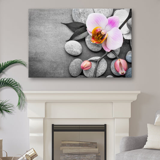 Fresh white orchid flowers on soft background canvas wall art