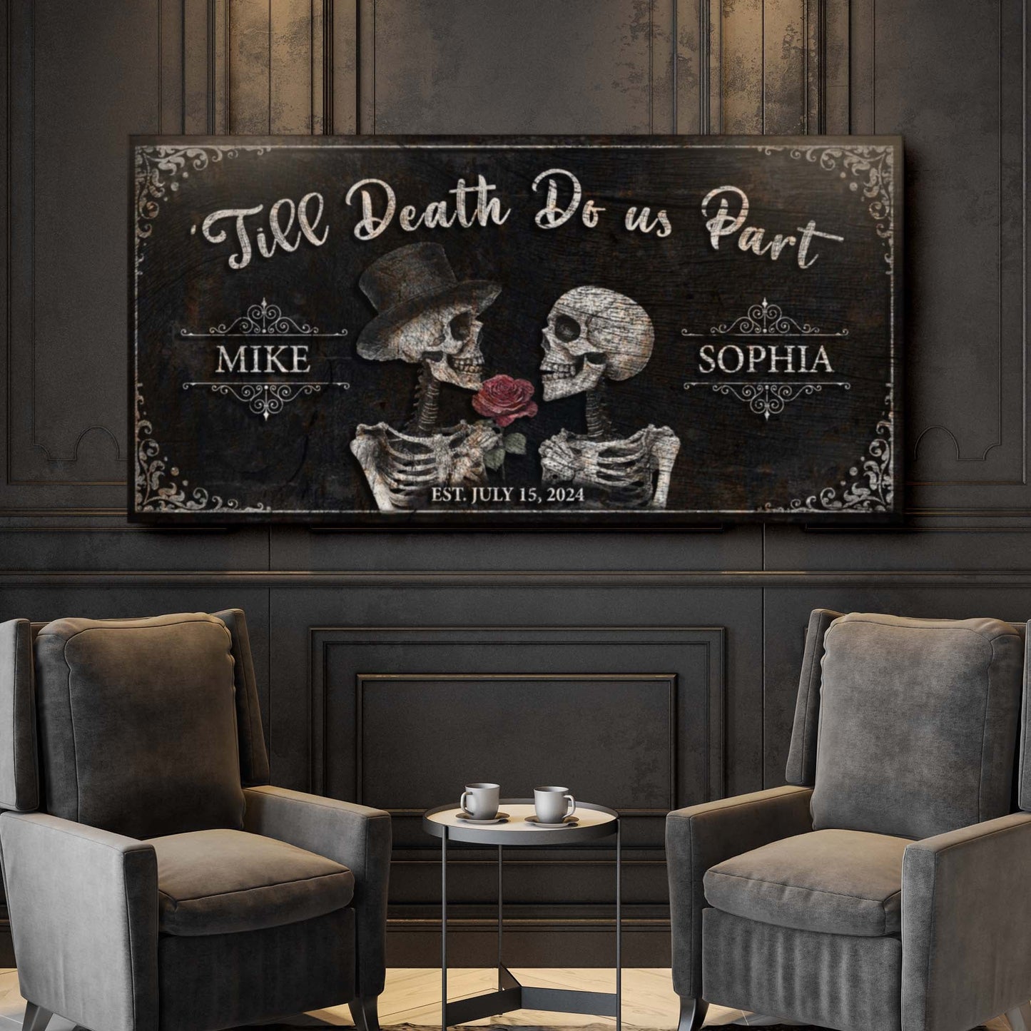 Till Death Do Us Part Skeleton Couple Canvas Sign