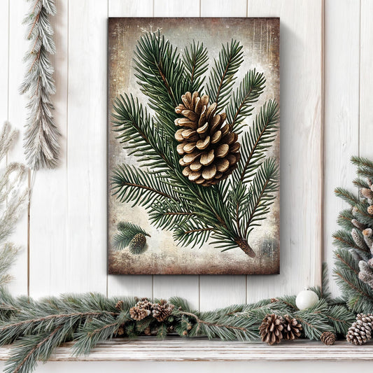 Vintage Winter Pine Cone Canvas Wall Art