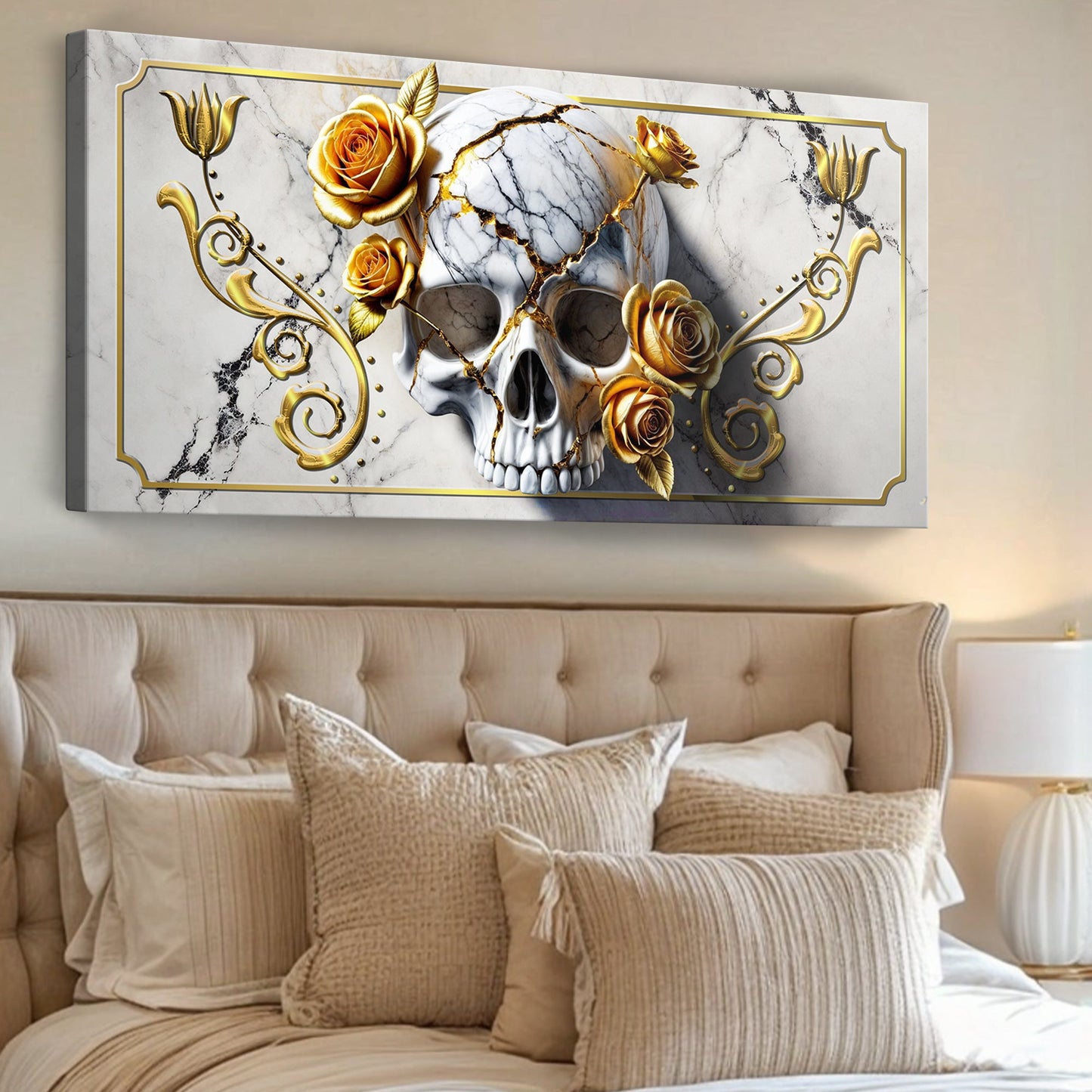 3D Rose and Skull Canvas Wall Art