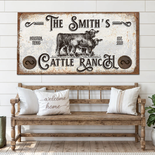 Branded cattle ranch rustic canvas print with earthy tones for farmhouse living room