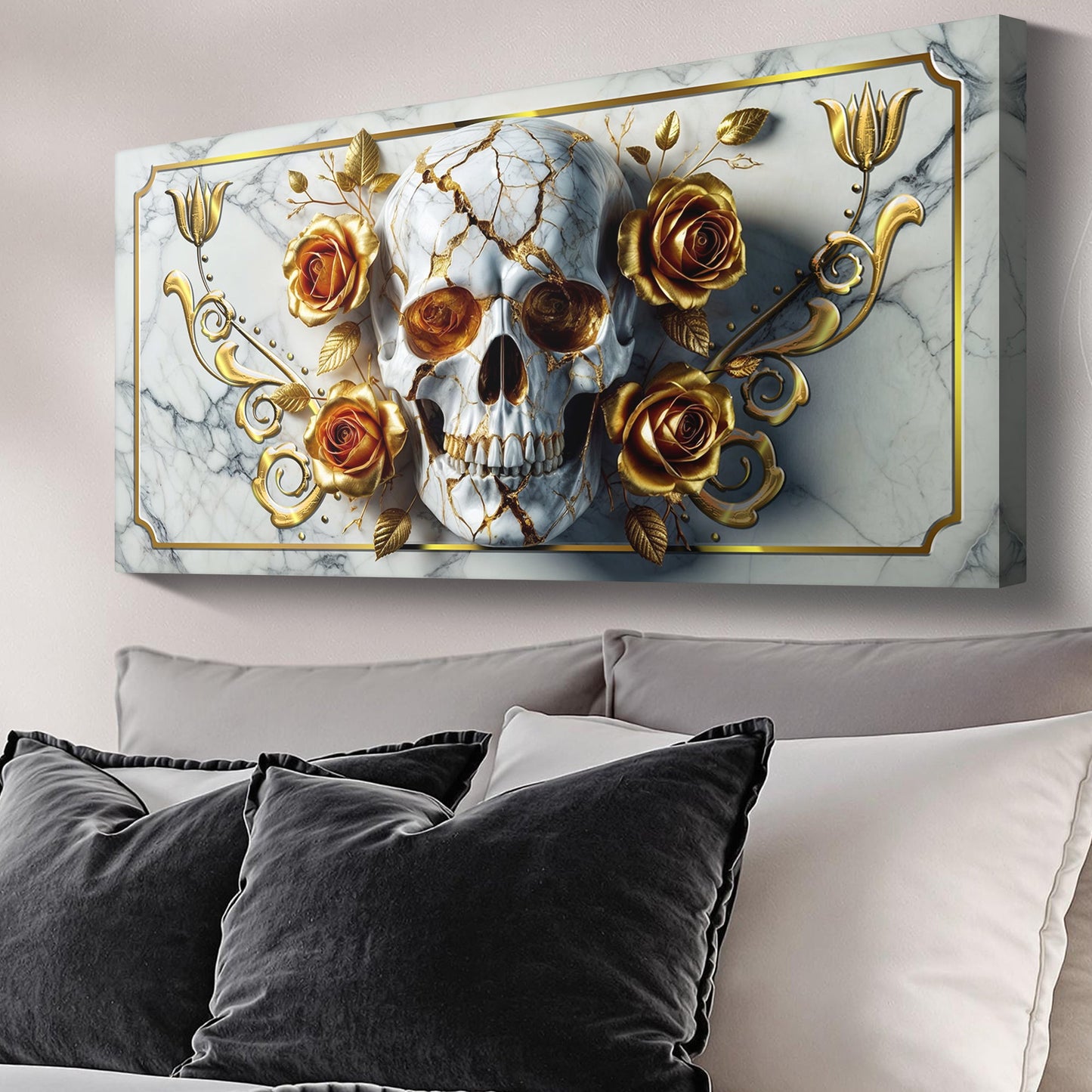 3D Rose and Skull Canvas Wall Art II