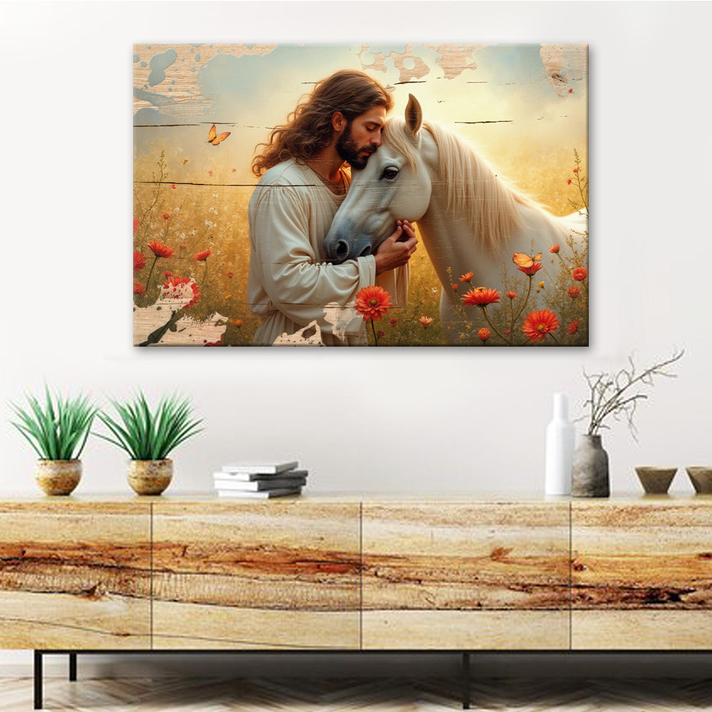 Jesus and horse Christian faith canvas wall art second design variation