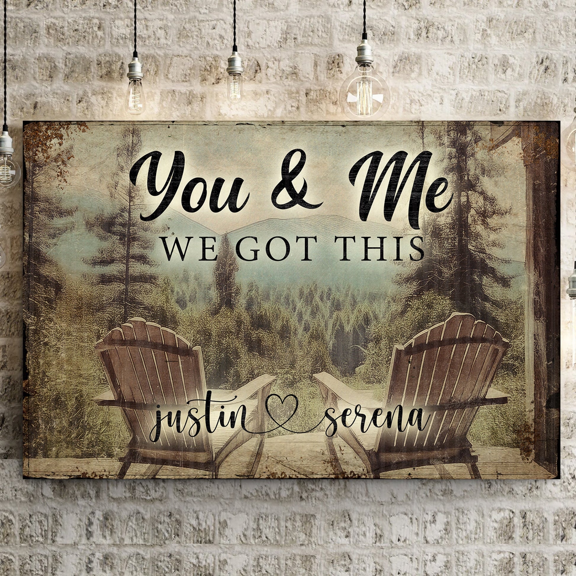 Cabin forest themed couple canvas wall art with woodland scene for romantic home decor