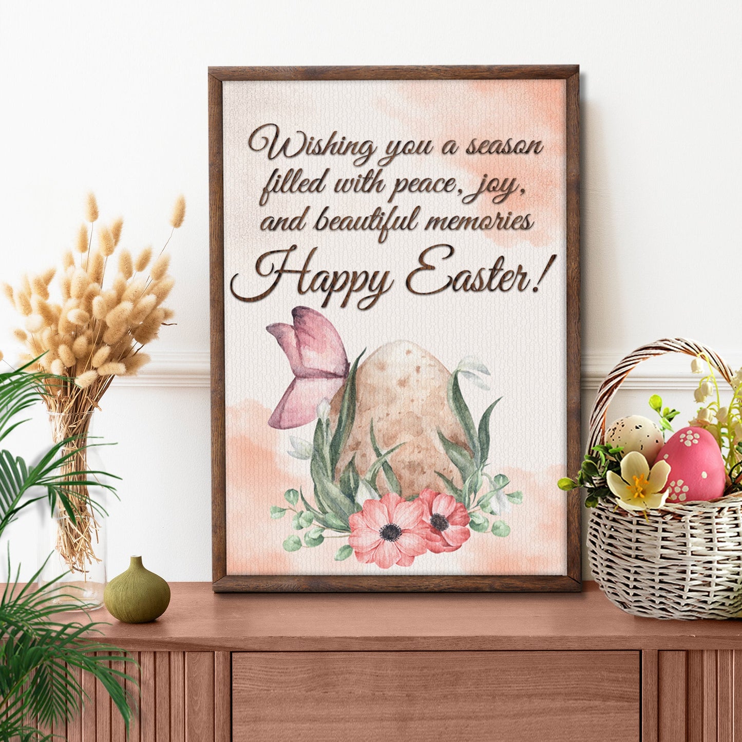 Easter Wishes canvas wall sign with soft pastel seasonal motifs