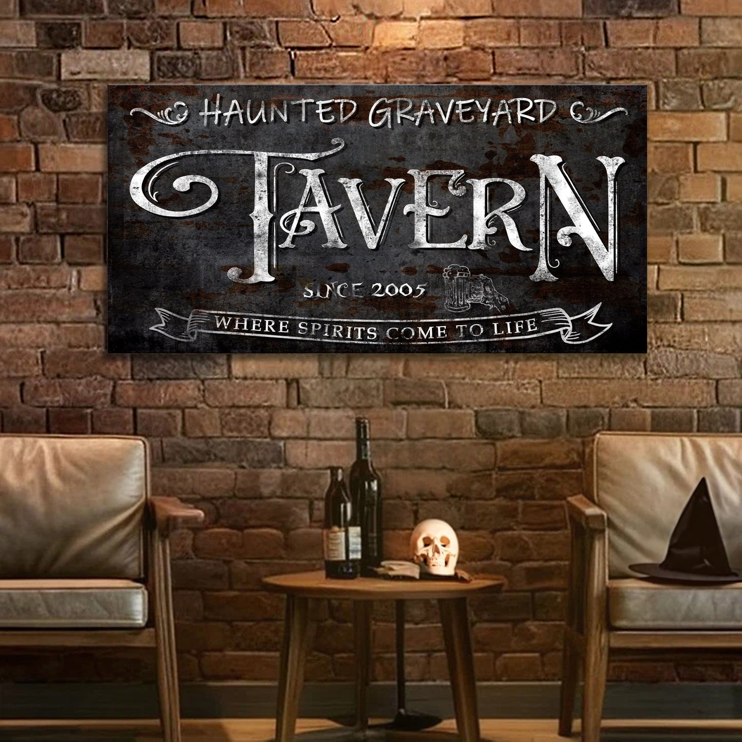 Haunted Graveyard Tavern Halloween Canvas Wall Art III