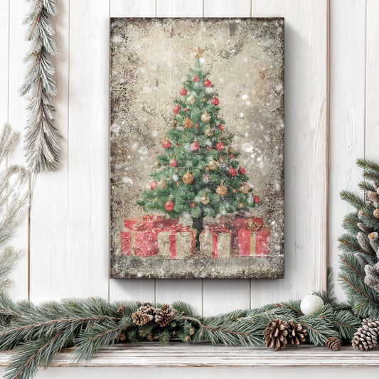 Vintage Christmas Tree With Gifts Canvas Wall Art