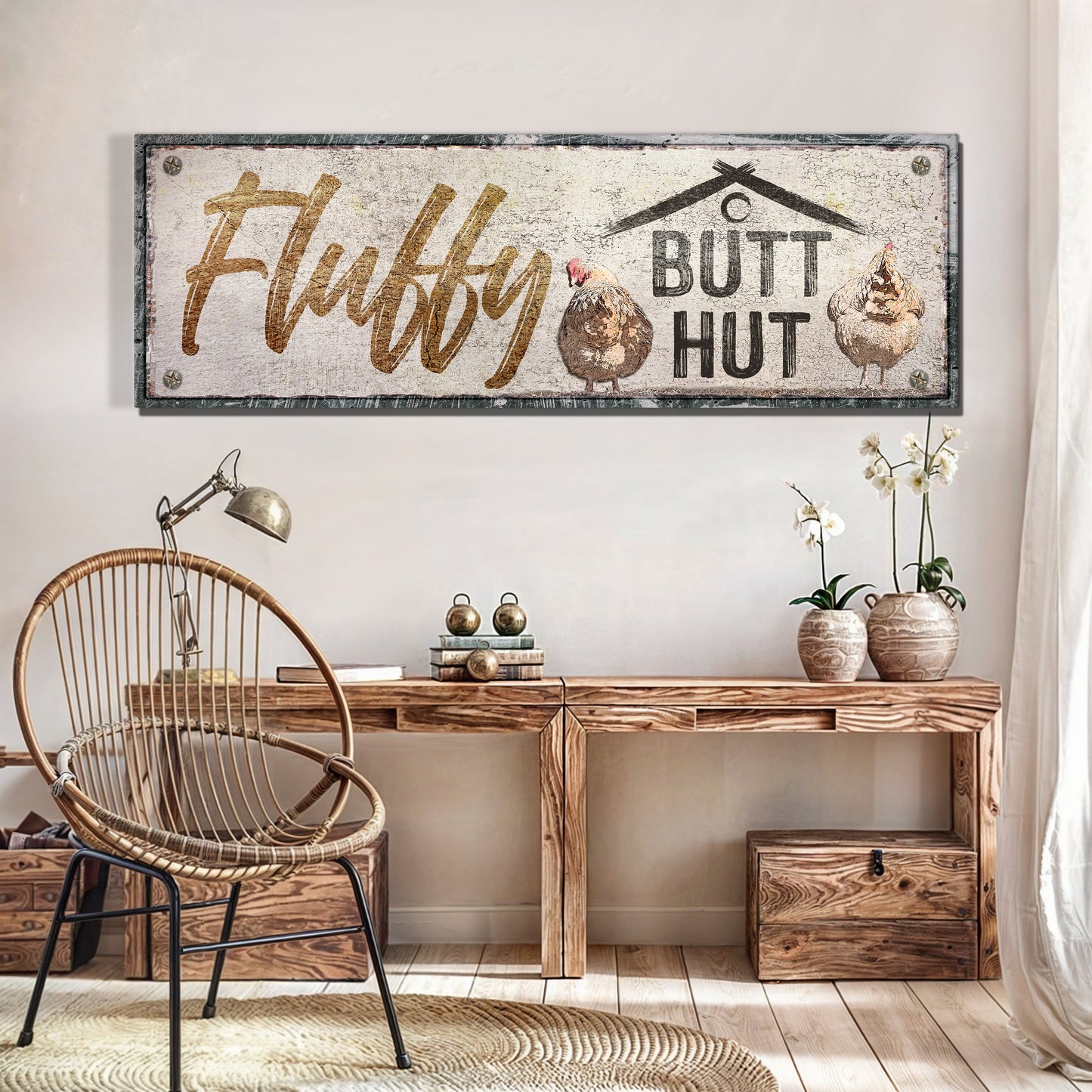 Fluffy Butt Hut Chicken Coop Canvas Sign - Style B