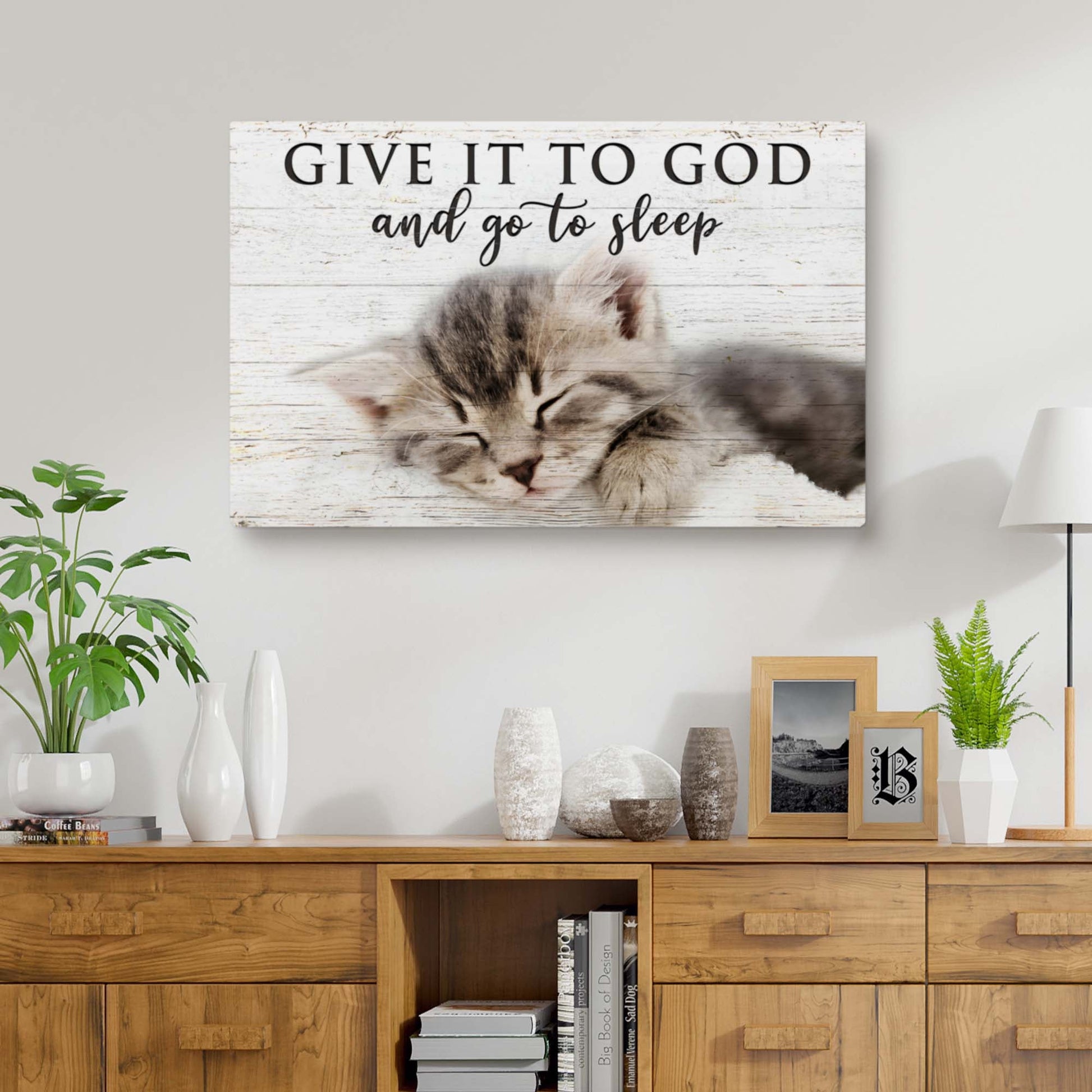 Floral horizontal Give It to God and Go to Sleep faith canvas sign for bedroom decor