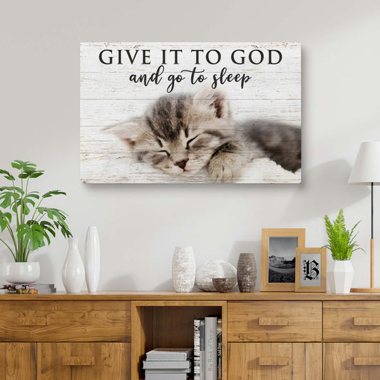 Floral horizontal Give It to God and Go to Sleep faith canvas sign for bedroom decor