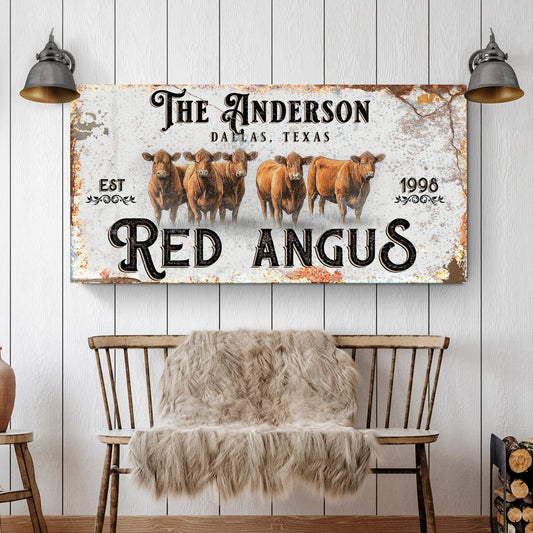 Red Angus cattle portrait on canvas, farmhouse and country wall art sign