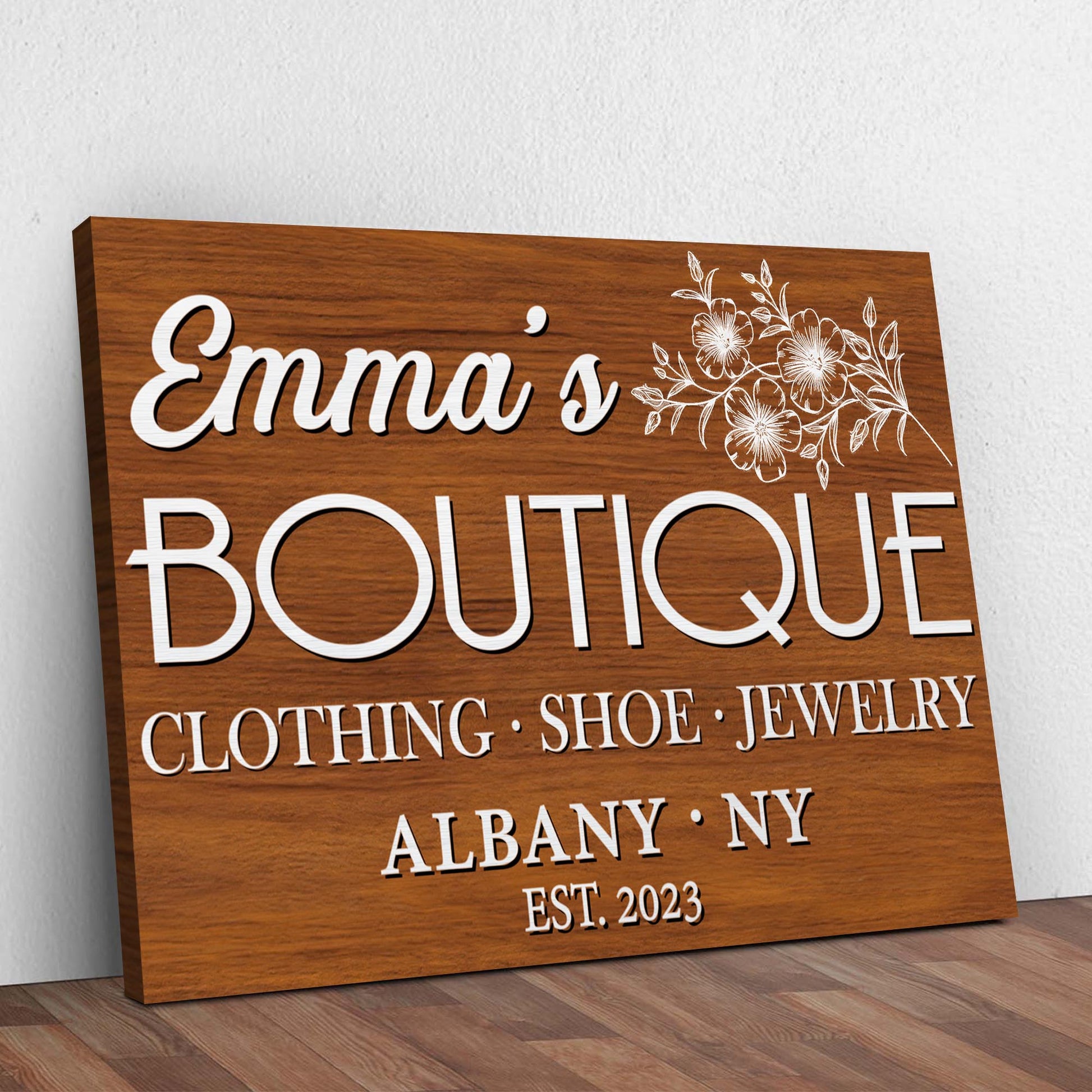 Boutique sign wall art canvas print with sophisticated design for modern and classic interiors