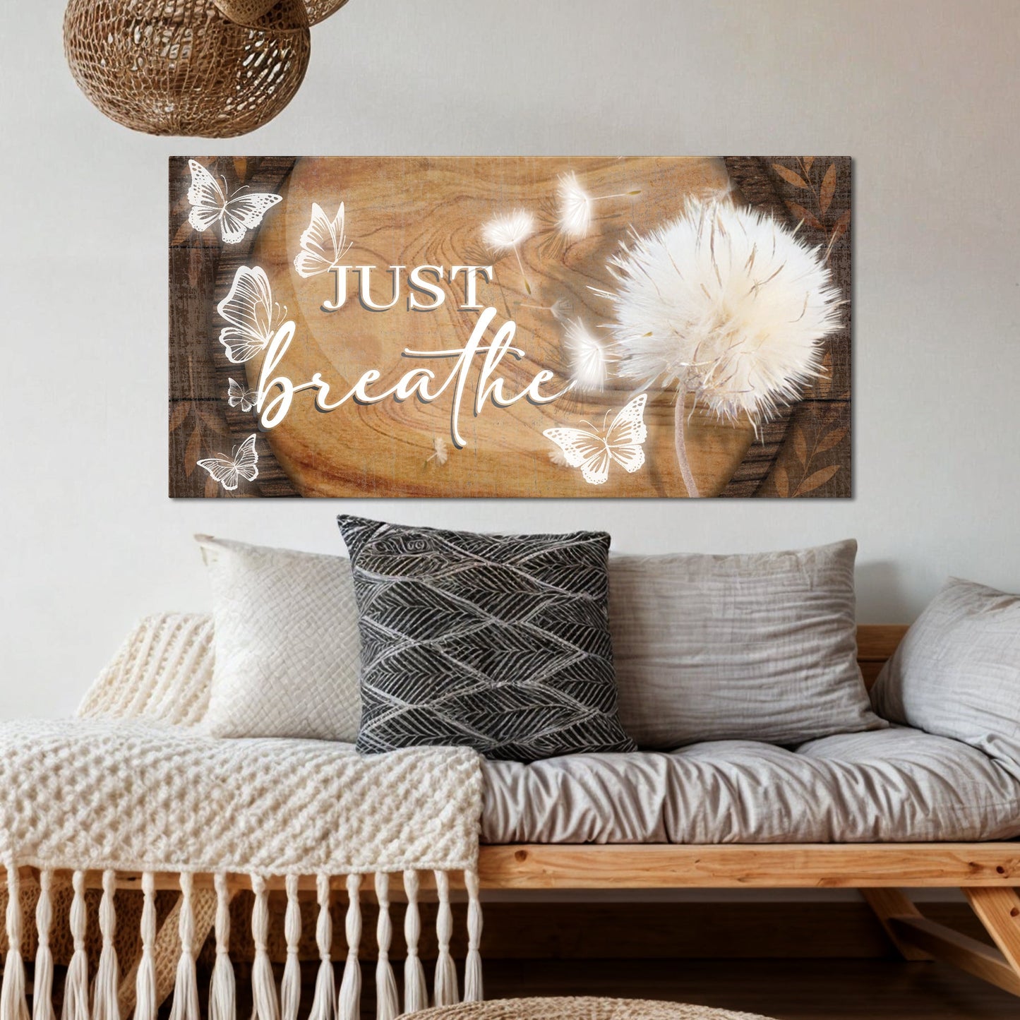 Just Breathe Motivational Canvas Wall Sign