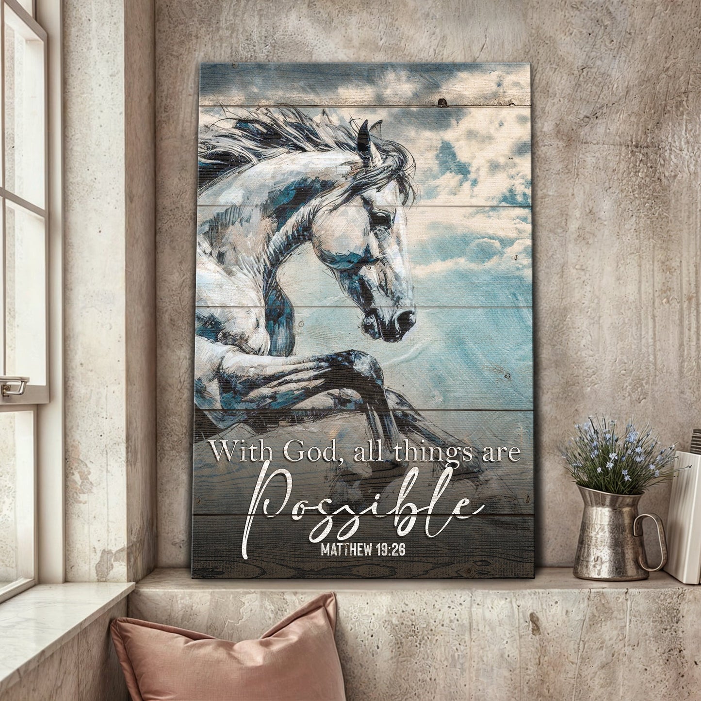 With God All Things Are Possible faith canvas art, clean scripture typography design