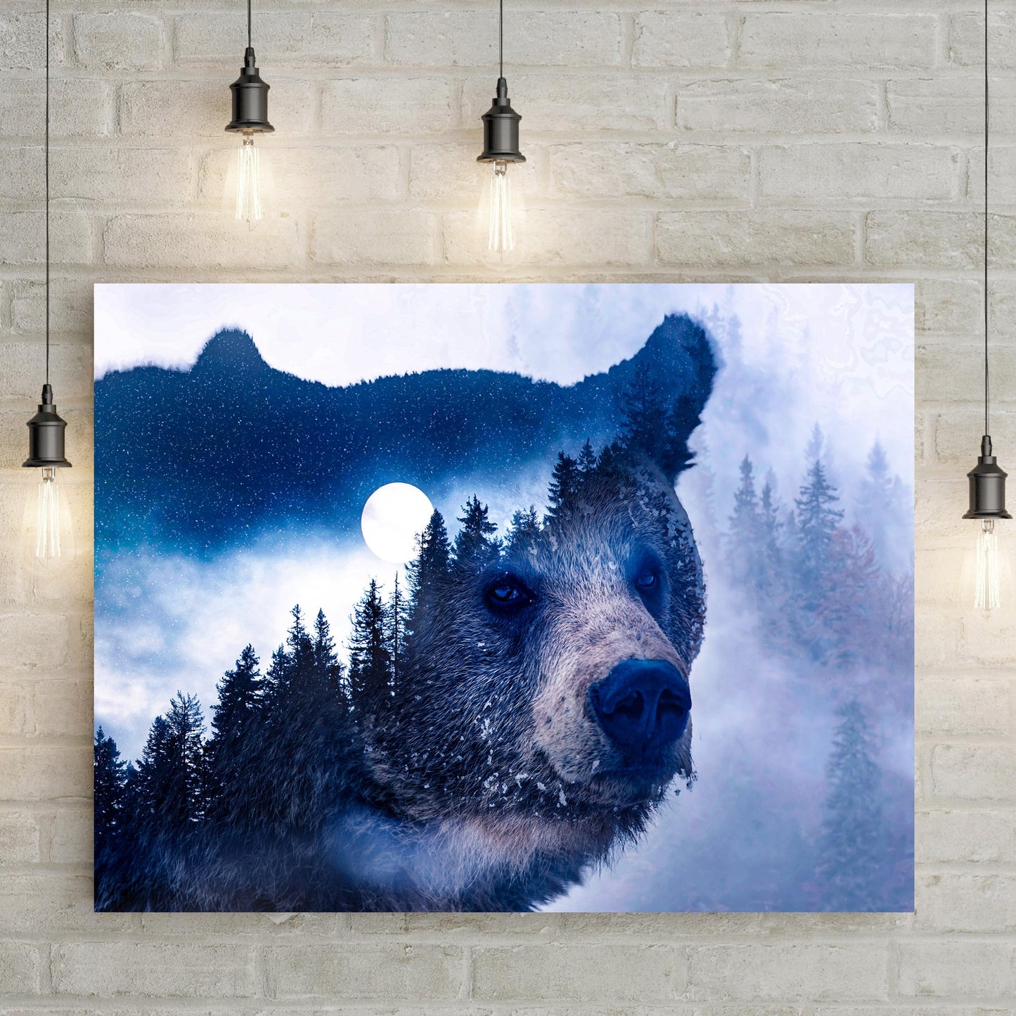 Forest Bear Illustration Canvas Wall Art