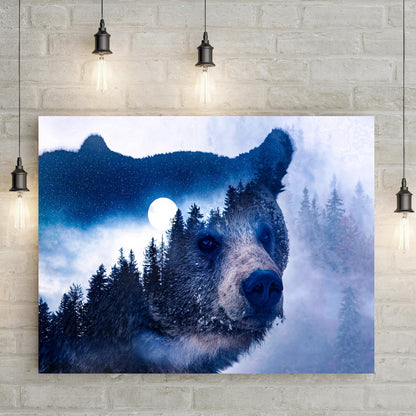Forest Bear Illustration Canvas Wall Art