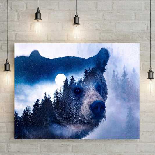 Forest Bear Illustration Canvas Wall Art