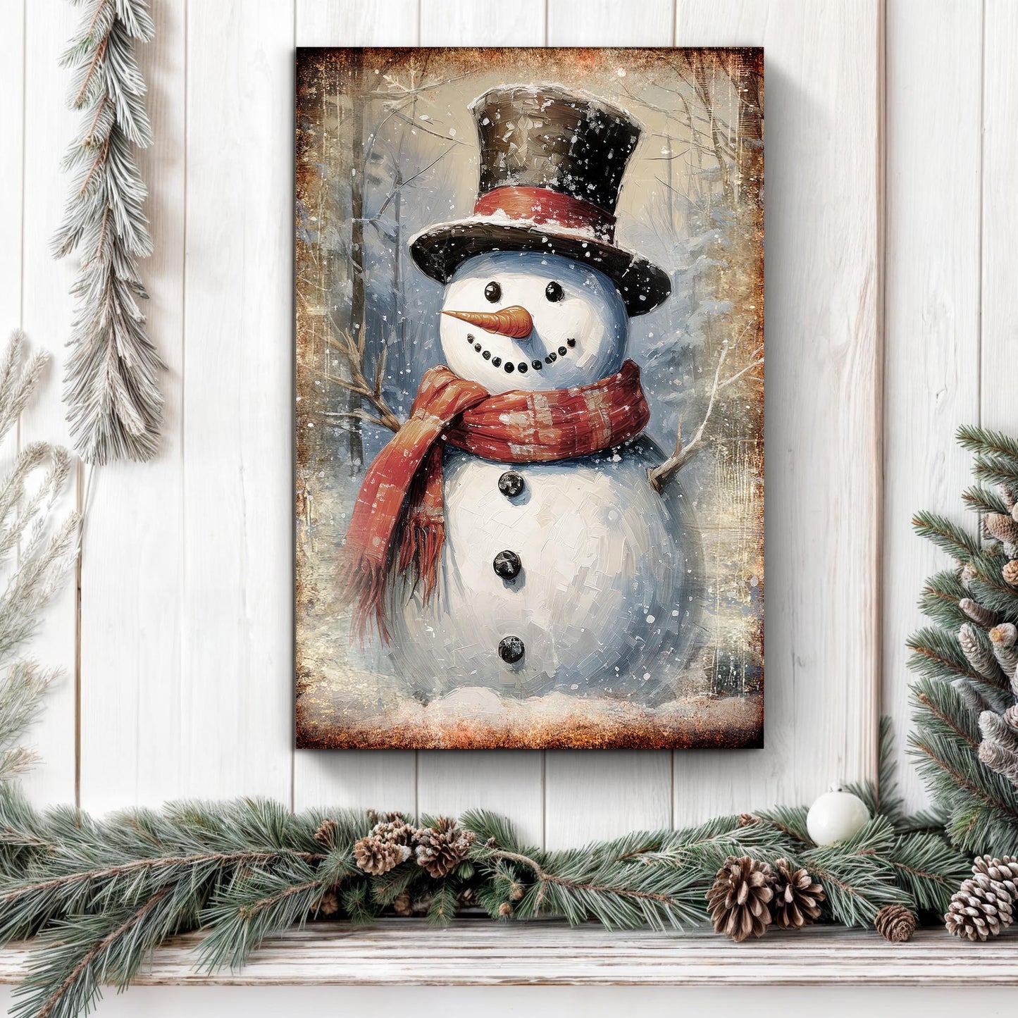 Vintage Snowman Christmas Canvas Wall Art