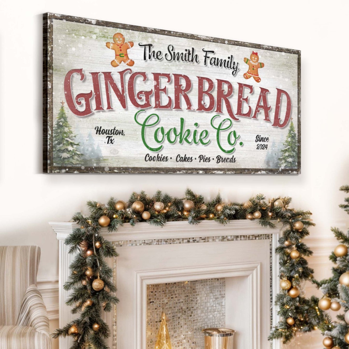 Family Gingerbread Bakery Christmas Canvas Sign III