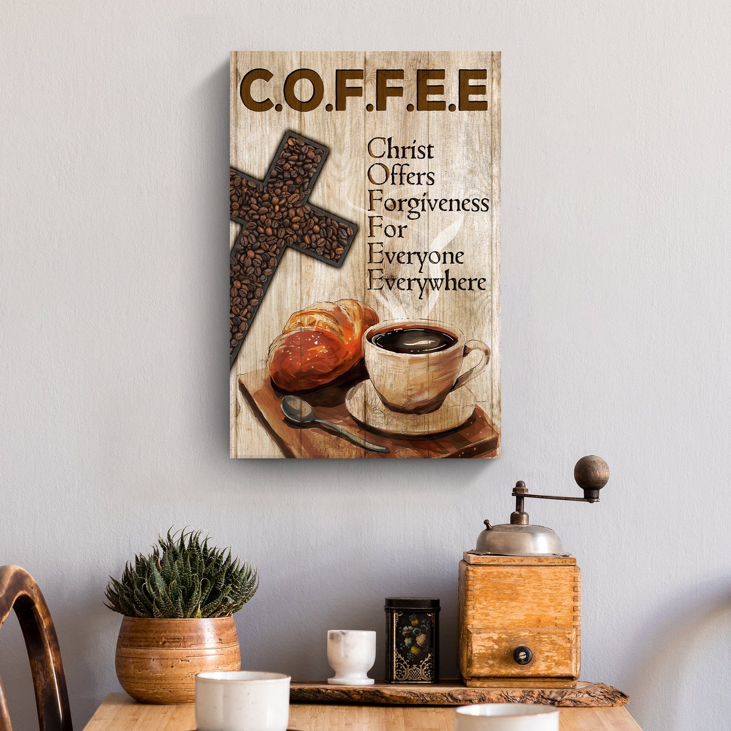 Christ and Coffee II Faith Sign Canvas Wall Art