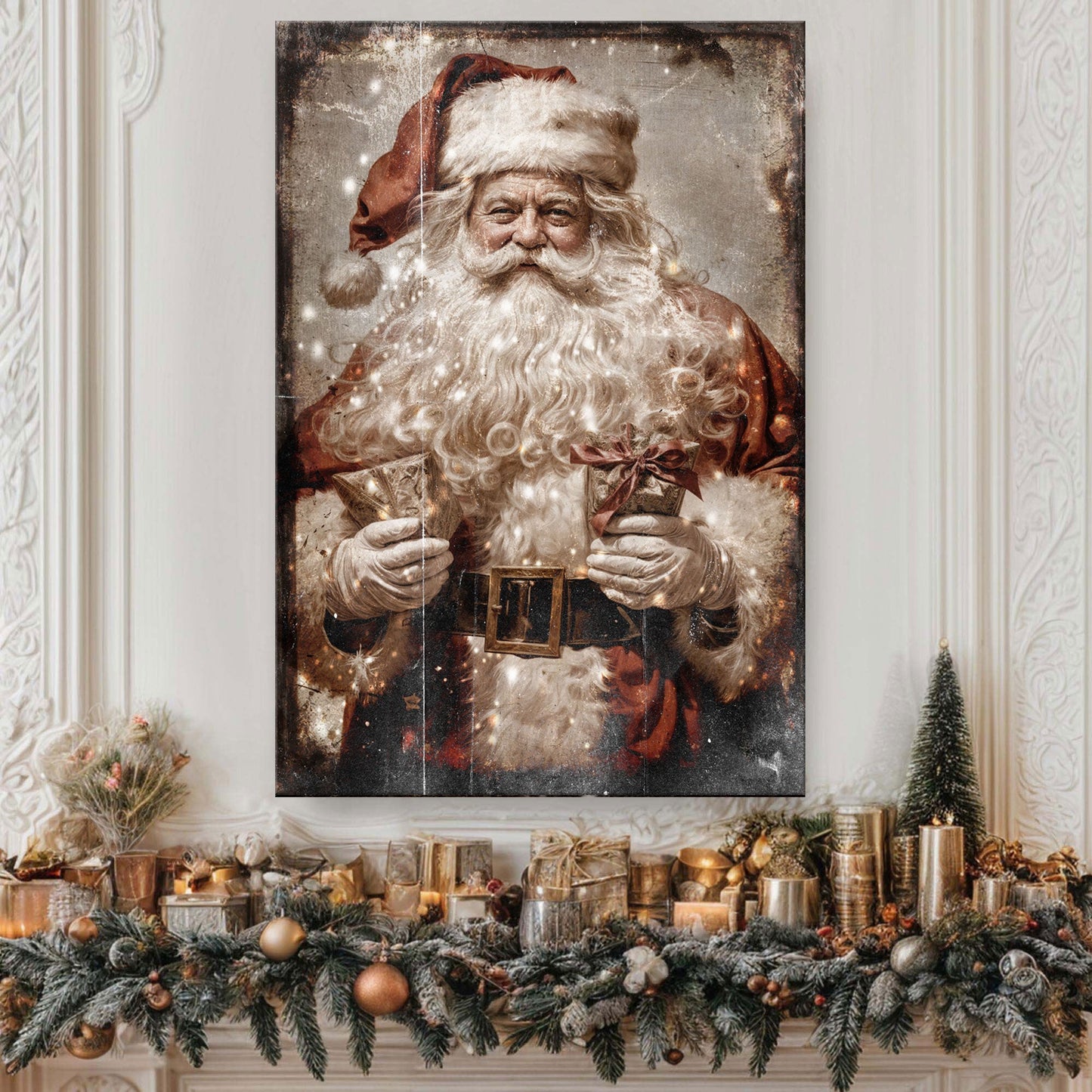 Vintage Christmas Santa Claus Canvas Wall Art