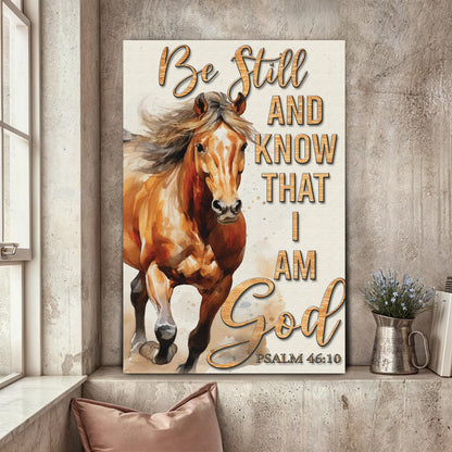 Psalm 46:10 Be Still Running Bay Horse canvas shown in a styled room setting, view 2