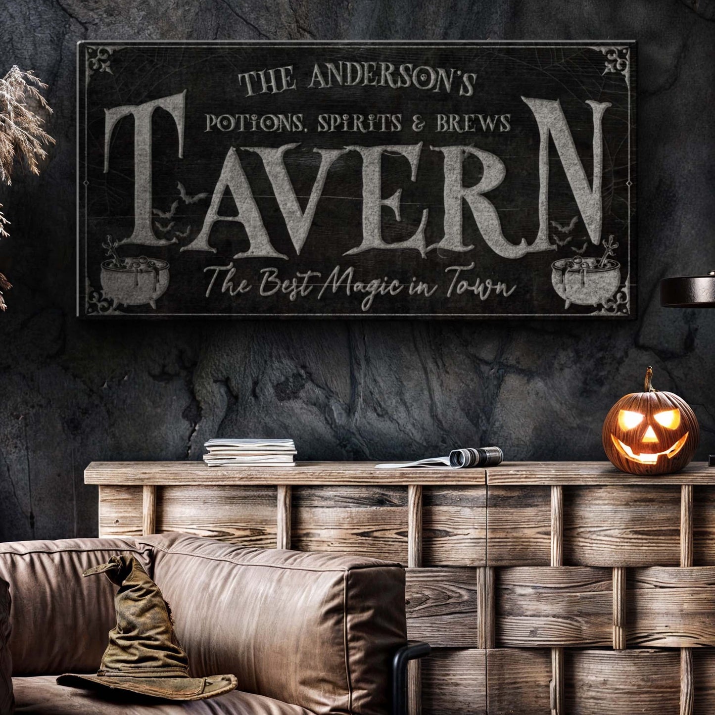Potions Spirits and Brews Tavern Halloween Canvas Wall Art