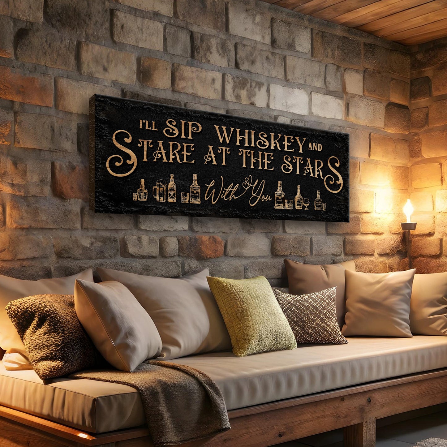 Sip Whiskey Stare At The Stars Rustic Canvas Art