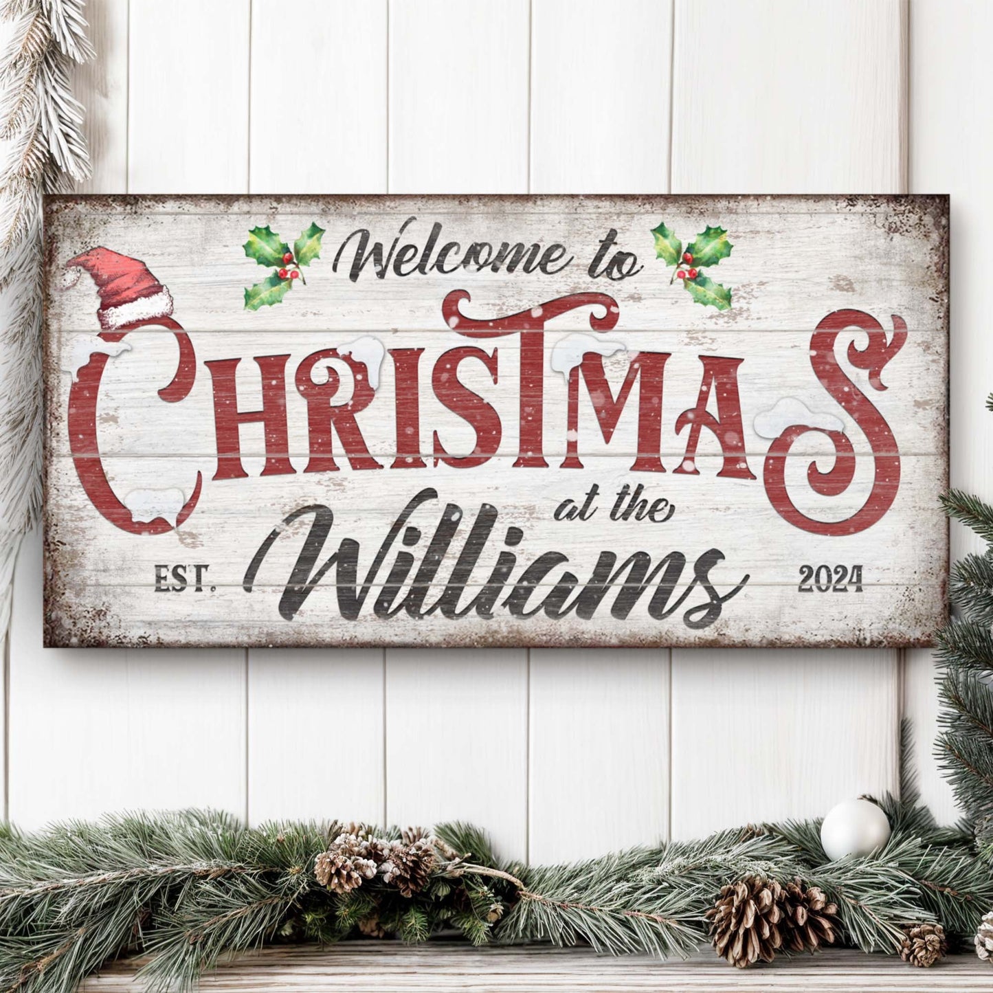 Family Welcome To Christmas Canvas Sign Wall Art