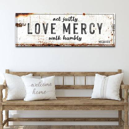 Act Justly Love Mercy Rust-Look canvas shown in a styled room setting, view 2