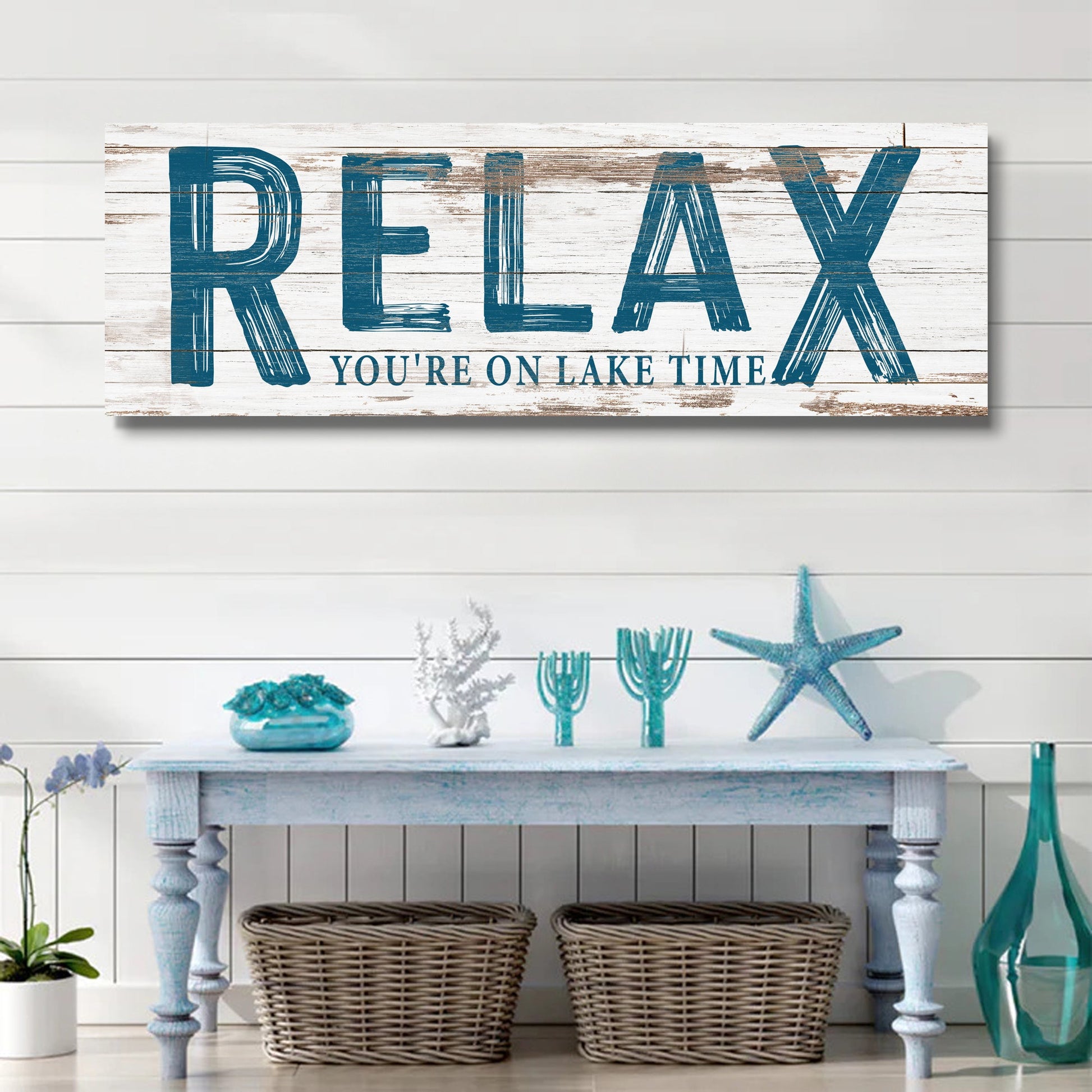 Relax You're on Lake Time canvas sign for lake house and cabin wall decor