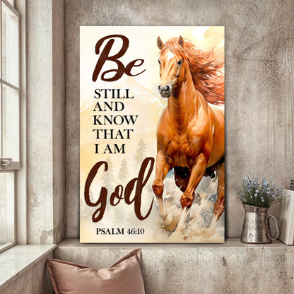 Psalm 46:10 Be Still Galloping Chestnut Horse canvas shown in a styled room setting, view 2