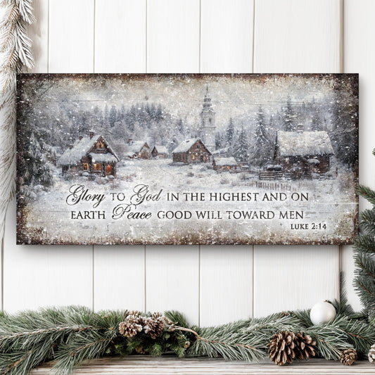 Vintage Christmas Village Luke 2:14 Scripture Canvas