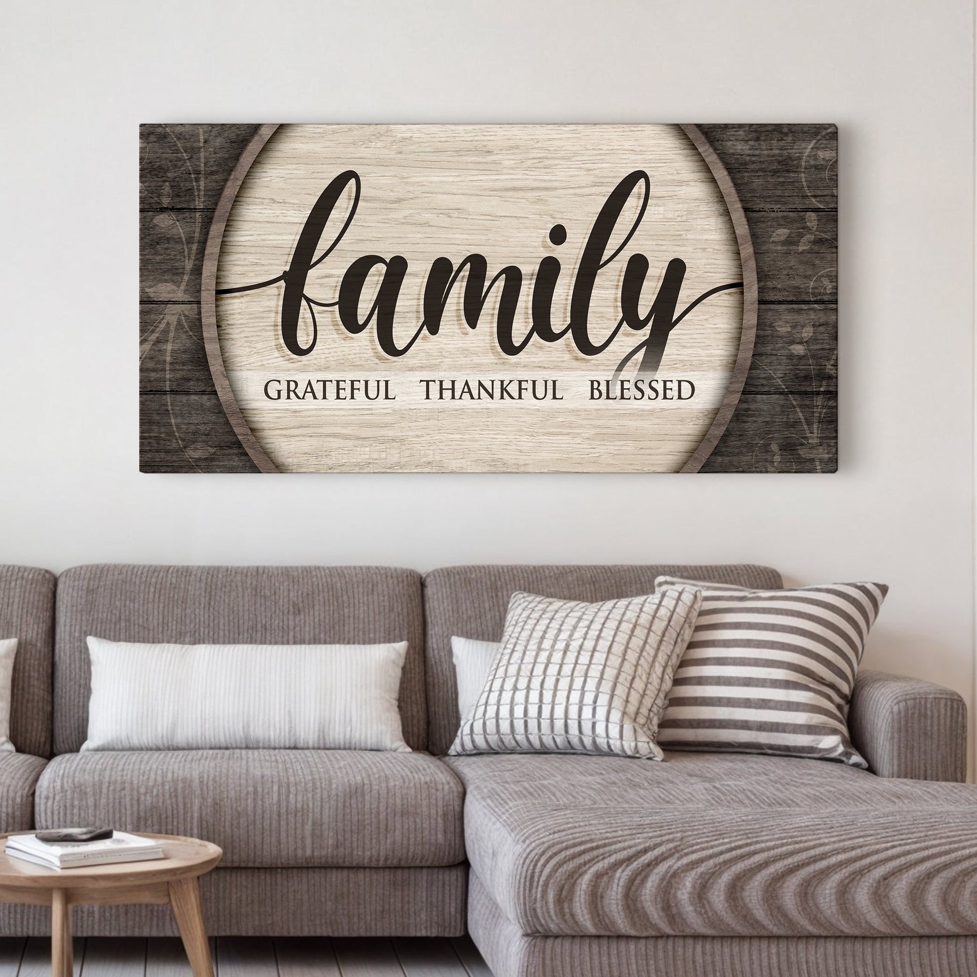 Grateful thankful blessed canvas wall art with warm inspirational lettering