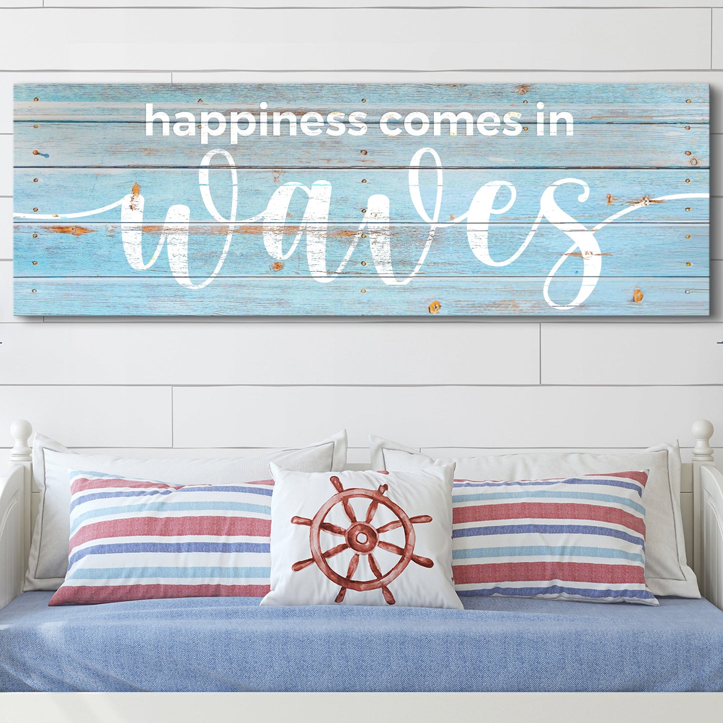 Happiness Comes in Waves Coastal Canvas Wall Art