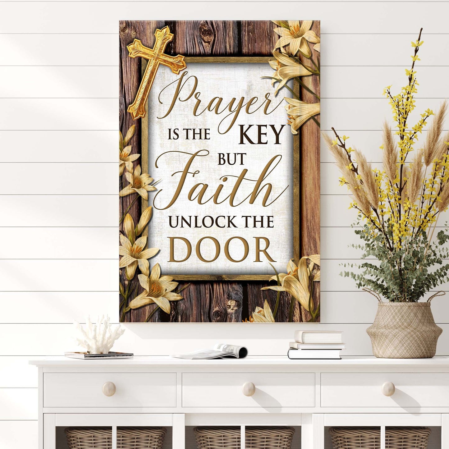 Prayer Is the Key Faith Unlocks the Door Canvas Wall Art II
