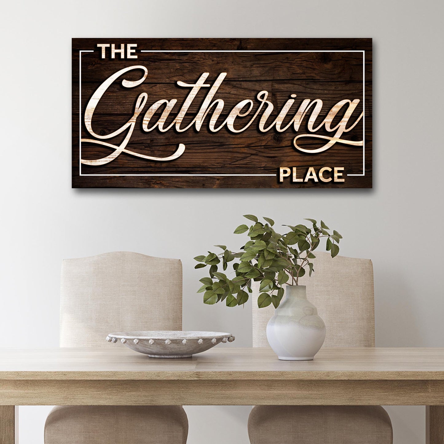 The Gathering Place canvas wall art sign for living room or dining space decor