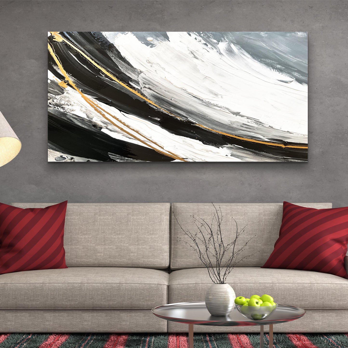 Gold and black abstract shadows canvas wall art with dramatic contrasts and flowing gold accents