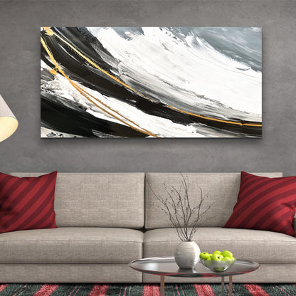 Gold and black abstract shadows canvas wall art with dramatic contrasts and flowing gold accents
