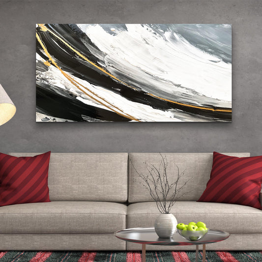 Gold and black abstract shadows canvas wall art with dramatic contrasts and flowing gold accents