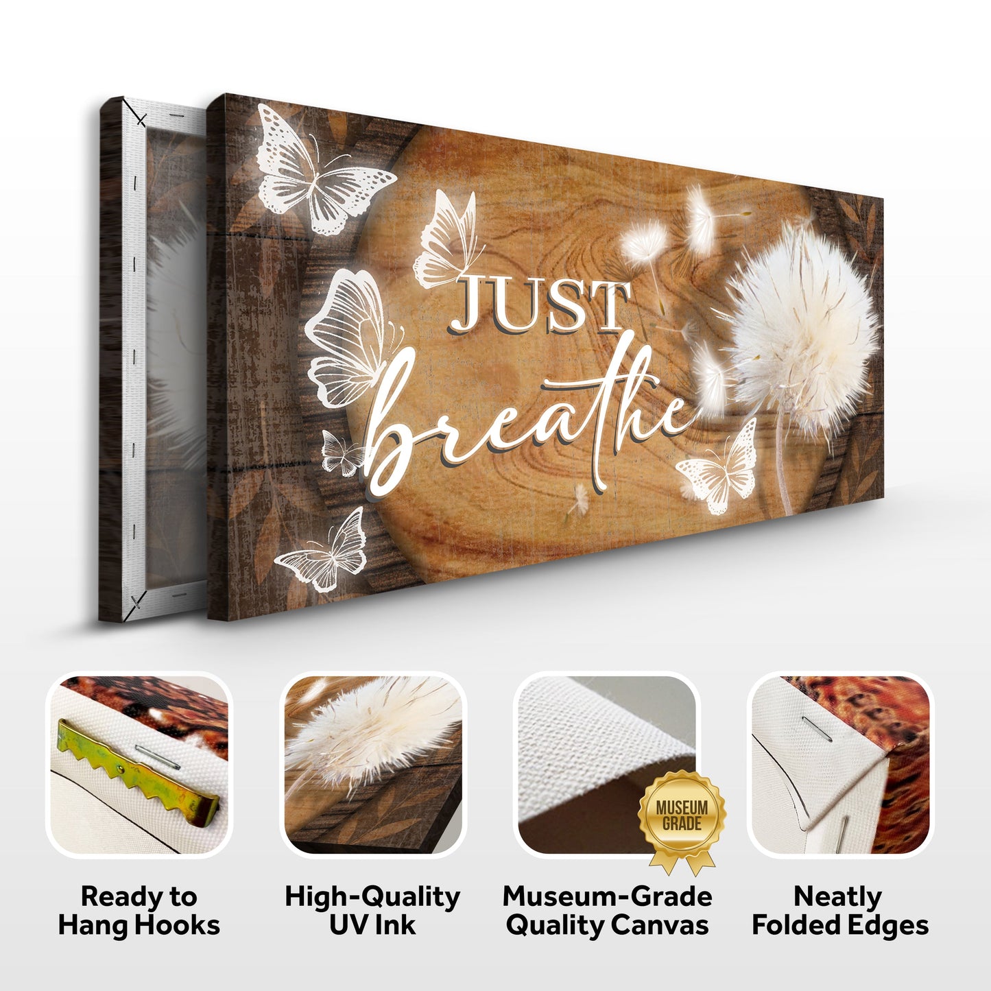 Just Breathe Motivational Canvas Wall Sign