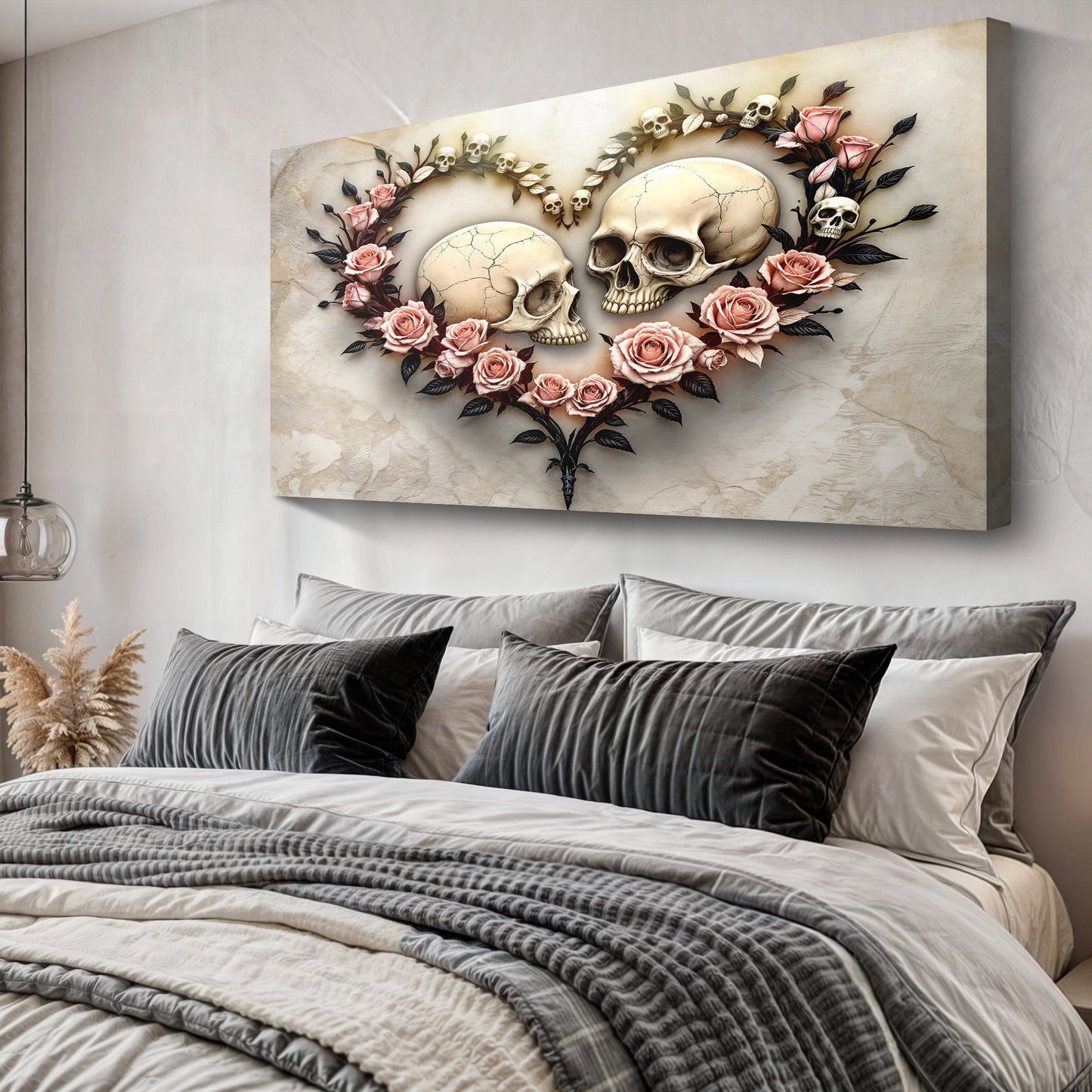 Skull and Flowers Dark Floral Canvas Wall Art